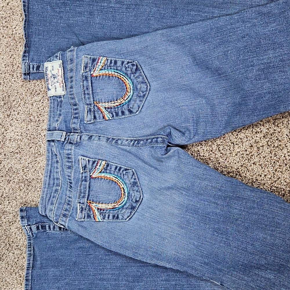 True Religion Boot Cut Jeans Rainbow Stitching Size 26 Made In USA Y2K Low Rise - Picture 14 of 14